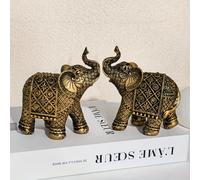 TEMU Juego de 2 adornos de resina de elefante de la , y dorados, color negro y dorado, ideales para decorar habitaciones, oficinas y escritorios