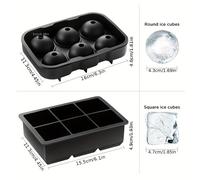 TEMU Juego de 2 Bandejas para Hielo de Silicona - Moldes Esféricos y Cuadrados Grandes, Reutilizables y Seguros para Congelador con Pinzas y Embudo, Accesorios Esenciales para Fiestas y Bares