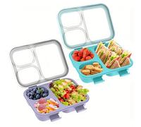 TEMU Juego de 2 Cajas Bento para Ensaladas, Almuerzo o Frutas con Transparente , Diseño Minimalista, 3 Bandejas Independientes, Bento para Microondas, de Comida Portátil Multiusos