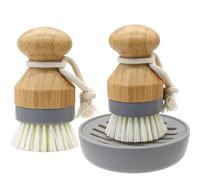 TEMU Juego de 2 Cepillos para Platos de Bambú con Desagüe, Cepillo de Limpieza Multifuncional Manual para Cocina, Cepillo de Madera Reemplazable para Limpiar Vajilla, Sartén/Olla, Fregadero y Encimera