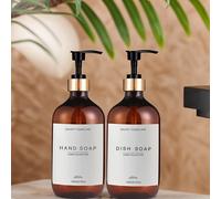 TEMU Juego de 2 dispensadores de jabón para manos y platos de oz - Botellas de plástico con bomba de leche independientes con bomba dorada, recargables para cocina y baño, decoraciones navideñas