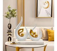 TEMU Juego de 2 Esculturas Doradas Blancas | Estatuas Abstractas de Resina para Decoración del Hogar Moderno de Medio , Perfectas para de Mesa de en