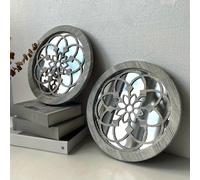 TEMU Juego de 2 Espejos Redondos Cubierta de Cuero Sintético, Espejo de Maquillaje de 11.8" para en la Pared para Decoración de Baño y - de Madera Rústica