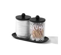 TEMU Juego de 2 frascos acrílicos para organizar artículos de baño, con bandeja y tapas negras, perfectos para guardar bolas de algodón y hisopos, ideales para decoración de Halloween