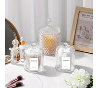 TEMU Juego de 2 frascos de vidrio con tapas, ideales para añadir a , cajas de almacenamiento para tocador y para guardar bolas de algodón, hisopos, esponjas de maquillaje, dulces, joyas y más