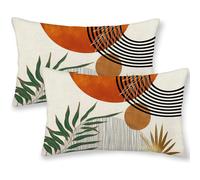 TEMU Juego de 2 fundas de almohada bohemias de lino que miden 12X20 pulgadas, con un diseño abstracto en colores de verde, naranja y marrón. Ideal para uso en exteriores.