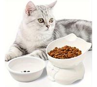 TEMU Juego de 2 Piezas de Cuencos para Agua y Comida Extraíbles, Fáciles de Limpiar, Cerámica con Orejas Inclinadas que la Espalda y el Bigote de tu Mascota, Sin Desbordamiento