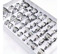 TEMU Juego de 20 Anillos Grabados en Acero Inoxidable para Hombres y Mujeres, Joyería de Moda con Encanto, Regalo de Anillos Huecos con Flores al por Mayor
