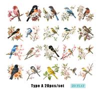 TEMU Juego de 20 pegatinas 2D de calidad, serie de pájaros vintage hechas a sobre , adecuadas para álbumes de recortes, diarios, planificadores DIY y decoración, 2D