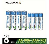 TEMU Juego de 24/12/4 piezas, Batería Recargable PUJIMAX 1.2V AA800mAh + AAA300mAh NiMH , rendimiento y estabilidad para drones, linternas, radios, controles remotos, alarmas y hornos de gas