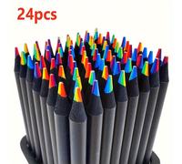 TEMU Juego de 24 Lápices Mágicos de Degradado - Madera Negra, Vibrantes para Dibujar, Dibujar y Escribir - para a Clases y Papelería Kawaii, Tiza,