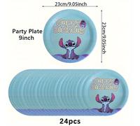 TEMU Juego de 24 piezas de platos desechables con temática de Stitch para fiestas festivos, decoraciones para graduacións y