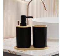 TEMU Juego de 3 Accesorios para Baño, Set de Accesorios de Baño de Plástico, Bandeja de Tocador, Dispensador de Jabón y Portacepillos con , Decoración y Bohemia para Baño