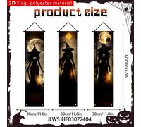TEMU Juego de 3 banderines planos 2D, de bruja de Halloween, 120 cm/30 cm (47.2 pulgadas/11.8 pulgadas, tela de poliéster para decoración de fiestas, sin necesidad de energía eléctrica