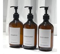 TEMU Juego de 3 Botellas Vacías para Gel de Ducha y Acondicionador con Presión de 500ml Color Ámbar para Decoración del Baño