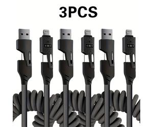 TEMU Juego de 3 cables de carga telescópicos de de y 4 en 1 de velocidad PD 65W Max, cargador de viaje para coche, la mejor opción, para productos de la serie iPhone, iPad, for Samsung, Huawei, OPPO