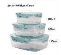 TEMU Juego de 3 Cajas Térmicas de Plástico - 400ml/800ml/1300ml Contenedores Apilables Multiusos con Tapas, Organizador Rectangular para Alimentos en Cocina y Refrigerador, para Microondas