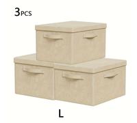 TEMU Juego de 3 Cestas Extra Grandes con Abatible, Organizador Plegable y Desmontable - de Almacenamiento Rectangular de Calidad para Juguetes, Ropa, Dormitorio, la Cama o Estante