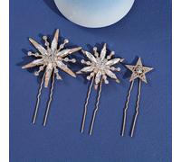 TEMU Juego de 3 Horquillas con Forma de Estrella y Pedrería, Accesorios para el Cabello de Moda en Diseño Copo de Nieve