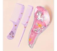 TEMU Juego de 3 peines temáticos de unicornio con diseños de unicornio coloridos, peines de acabado de plástico ABS para los estilos de cabello, ideal para el del cabello.