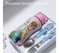 TEMU Juego de 3 Piezas de Botella de Agua, Tenedor y Cuchara Temática de Elsa de Disney Frozen - , Resistente y Reutilizable - Diseño Ovalado Fácil de Limpiar, para - Regalo Ideal para y Fiestas