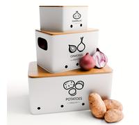 TEMU Juego de 3 piezas de de almacenamiento de verduras, tarro para guardar patatas, cebollas y ajos, crujiente de verduras de metal, tarro organizador para despensa de cocina
