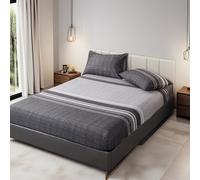 TEMU Juego de 3 piezas de sábana bajera ajustada y fundas de almohada estampadas cepilladas, aleatorio, , y , para todas . : 1 sábana bajera ajustada + 1 par de fundas de almohada