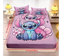 TEMU Juego de 3 Piezas Disney Stitch Ángel: Sábana Ajustable + 2 Fundas de Almohada (Sin Relleno), Ideal para Dormitorio, Habitación de Invitados o - Protector de Cama Decorativo