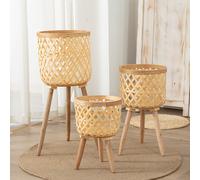 TEMU Juego de 3 Piezas L+M+S Estilo Nórdico Soporte para Plantas de Bambú y Madera, Estante de Piso para , Soporte para Macetas de