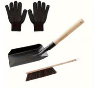 TEMU Juego de 3 piezas para limpieza de chimenea con raspador, cepillo de madera natural para chimenea, guantes negros y recogedor para chimenea, juego de herramientas de limpieza