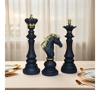 TEMU Juego de 3 piezas, Set de Decoración de Piezas de Ajedrez Nórdico, de Resina, con , Reinas y en y Negro, para Decoración del Hogar, un Elegante Adorno de Mesa