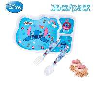 TEMU Juego de 3 platos Stitch y tenedor, vajilla de plástico, de comida, vajilla de mesa, lindo de frutas, bandeja de bocadillos de dibujos animados, regalo.