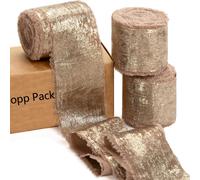 TEMU Juego de 3 rollos de cinta de gasa metálica multicolor de 4.8- con bordes deshilachados, ideal para , nupciales y adornos de para empaquetado de regalos.