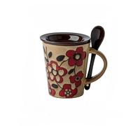 TEMU Juego de 3 tazas de cerámica estilo chino pintadas a | Taza de 12oz/350ml con y cuchara, estético, ideal para y días festivos