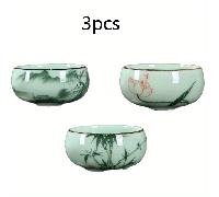 TEMU Juego de 3 tazas de té celadón pintadas a con un paisaje de y carpa, ideal para servir té en un estilo chino tradicional