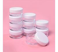 TEMU Juego de 30 frascos cosméticos de plástico transparente con tapas moradas/blancas, ideales como contenedores de viaje para cremas, lociones, perlas, de ojos, y muestras