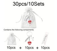 TEMU Juego de 30 piezas de llaveros grandes de gasa blanca, jeringa, de , de amor, estetoscopio, juego de anillos para llaves, 10 llaveros, 10 bolsas de gasa, 10 tarjetas blancas