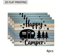 TEMU Juego de 4/6 Manteles Individuales para Mesa, Estampado Camper Tree Happy, Decoración Rústica Vintage Lavable para Fiestas y Temporadas