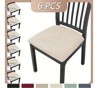 TEMU Juego de 4/6 piezas de fundas de silla de color sólido Jacquard Stretch con cintas, adecuadas para decorar sillas de comedor de hotel.