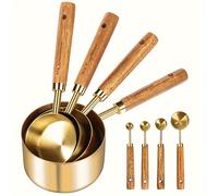 TEMU Juego de 4/8 Tazas y Cucharas Medidoras, de Madera Métricos y Estadounidenses, Acero Inoxidable de Calidad, Superficie Pulida Dorada, Tazas Medidoras para y Líquidos para Cocinar y Hornear