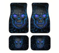 TEMU Juego de 4 Alfombrillas para Coche con Diseño de Calavera - Antideslizantes, Absorbentes de Poliéster para Fit - Accesorios de Interior de Coche con Estilo