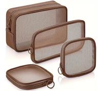 TEMU Juego de 4 Bolsas de Transparentes para Viaje, Bolsas de Cosméticos de Malla de Nylon , Organizador de Maquillaje Transpirable y Portátil