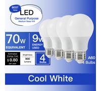 TEMU Juego de 4 bombillas LED, 70 , disponibles en , luz de día y frío. Bombillas LED A60 no regulables, 9 , 900 , base de E27, aptas para uso en interiores