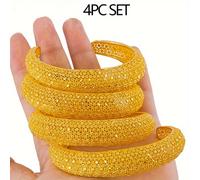 TEMU Juego de 4 Brazaletes Abiertos de Medio , Bestseller de desde Dubai, Joyería de Boda para Mujeres Árabes