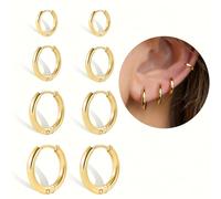 TEMU Juego de 4 de Aros de Acero Inoxidable para Mujer, Pendientes Pequeños y Modernos Huggie Hoop, Aros Hipoalergénicos para Cartílago en Tamaños 6mm, 8mm, 10mm y 12mm