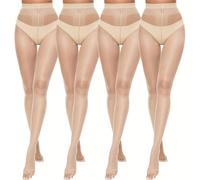 TEMU Juego de 4 de medias pantys casuales de talla grande, medias pantys de talla grande de color liso superior de control, ultra finas, de cintura y moldeador, calcetines sin dedos, para adolescente