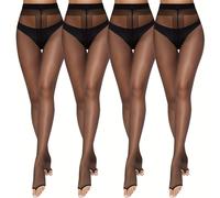 TEMU Juego de 4 de medias pantys casuales de talla grande, medias pantys de talla grande de color liso superior de control, ultra finas, de cintura y moldeador, calcetines sin dedos, para adolescente