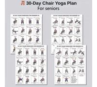 TEMU Juego de 4, de Yoga en Silla de 30 Días para Mayores, Guía de Ejercicios en Casa y Plan de Fitness, Póster de Ejercicios para Ancianos