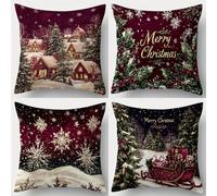 TEMU Juego de 4 fundas de almohada navideñas con diseño de de nieve y , 17.7 pulgadas * 17.7 pulgadas, impresión de un solo , decoración navideña, para cojín lumbar de sofá, sin relleno