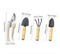 TEMU Juego de 4 herramientas de jardinería: tijeras de podar, cuchara, y pala para plantar y deshacer - un mango ergonómico de madera, para tu patio trasero y